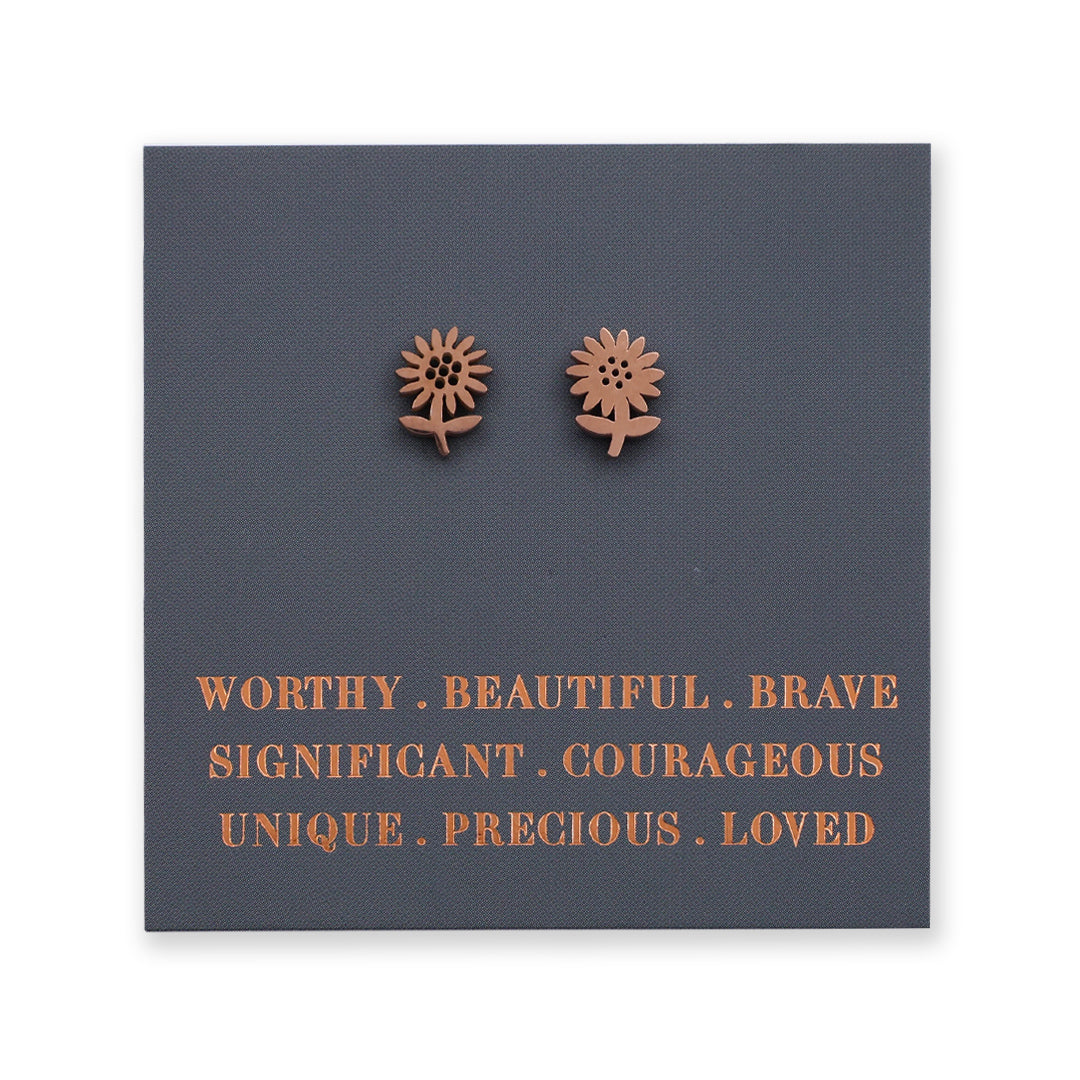 Stainless Steel Earring Studs - Worthy Beautiful Brave - SUNFLOWERS