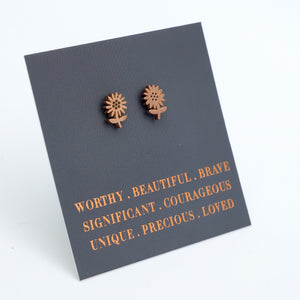 Stainless Steel Earring Studs - Worthy Beautiful Brave - SUNFLOWERS
