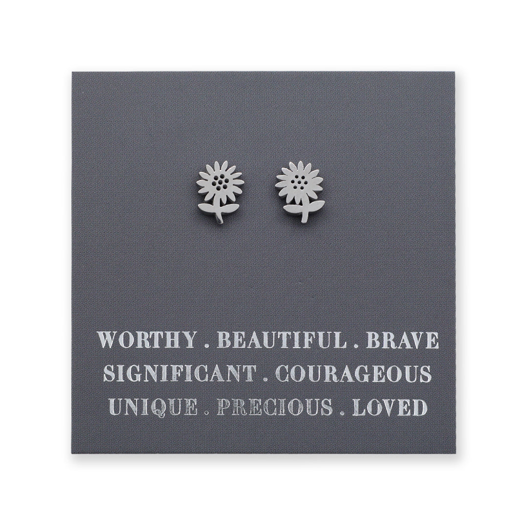 Stainless Steel Earring Studs - Worthy Beautiful Brave - SUNFLOWERS