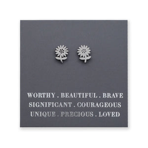 Stainless Steel Earring Studs - Worthy Beautiful Brave - SUNFLOWERS