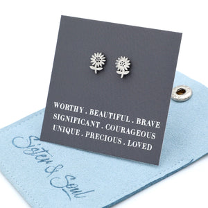 Stainless Steel Earring Studs - Worthy Beautiful Brave - SUNFLOWERS