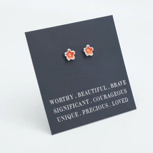 Worthy Beautiful Brave Sterling Silver Stud Earrings - Tiny Orange Flower Buds