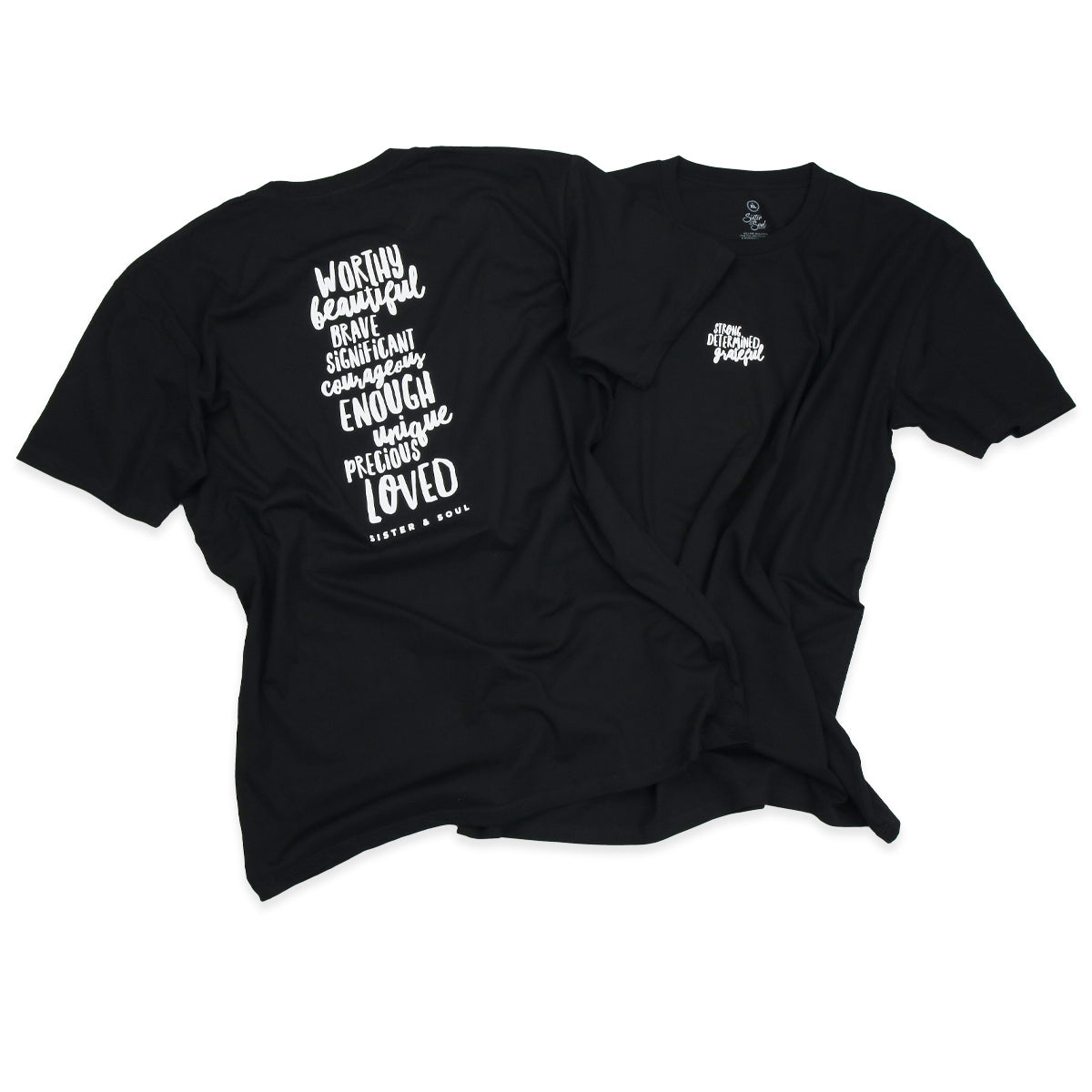 WORTHY BEAUTIFUL BRAVE  - Oversized Fit - Plus Size Long Boxy Tee - Black with White Print