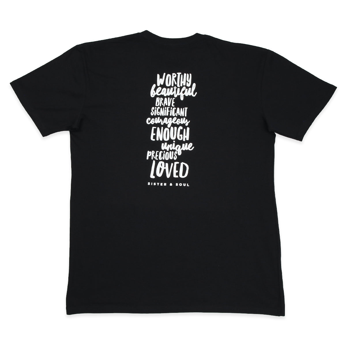 WORTHY BEAUTIFUL BRAVE  - Oversized Fit - Plus Size Long Boxy Tee - Black with White Print