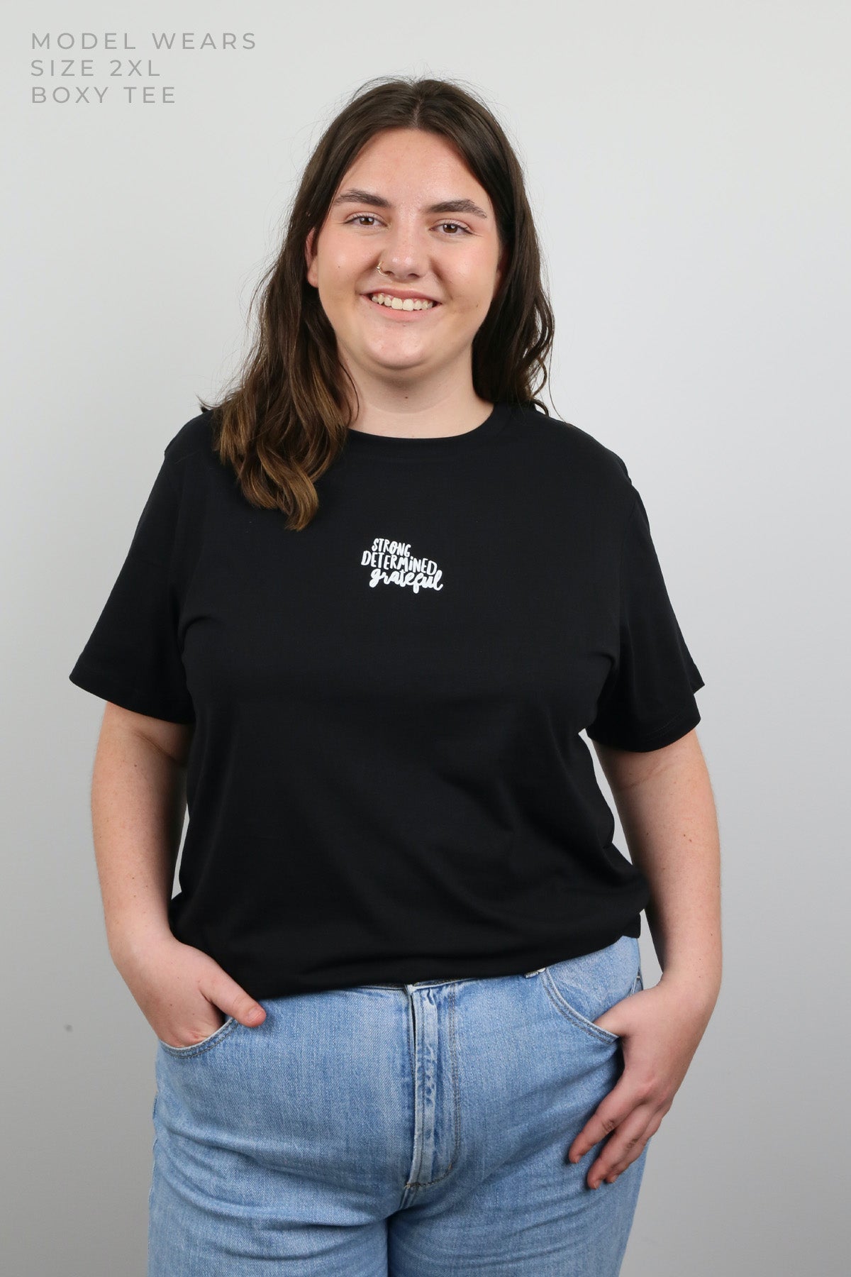 WORTHY BEAUTIFUL BRAVE - Black Boxy Tee - White Print