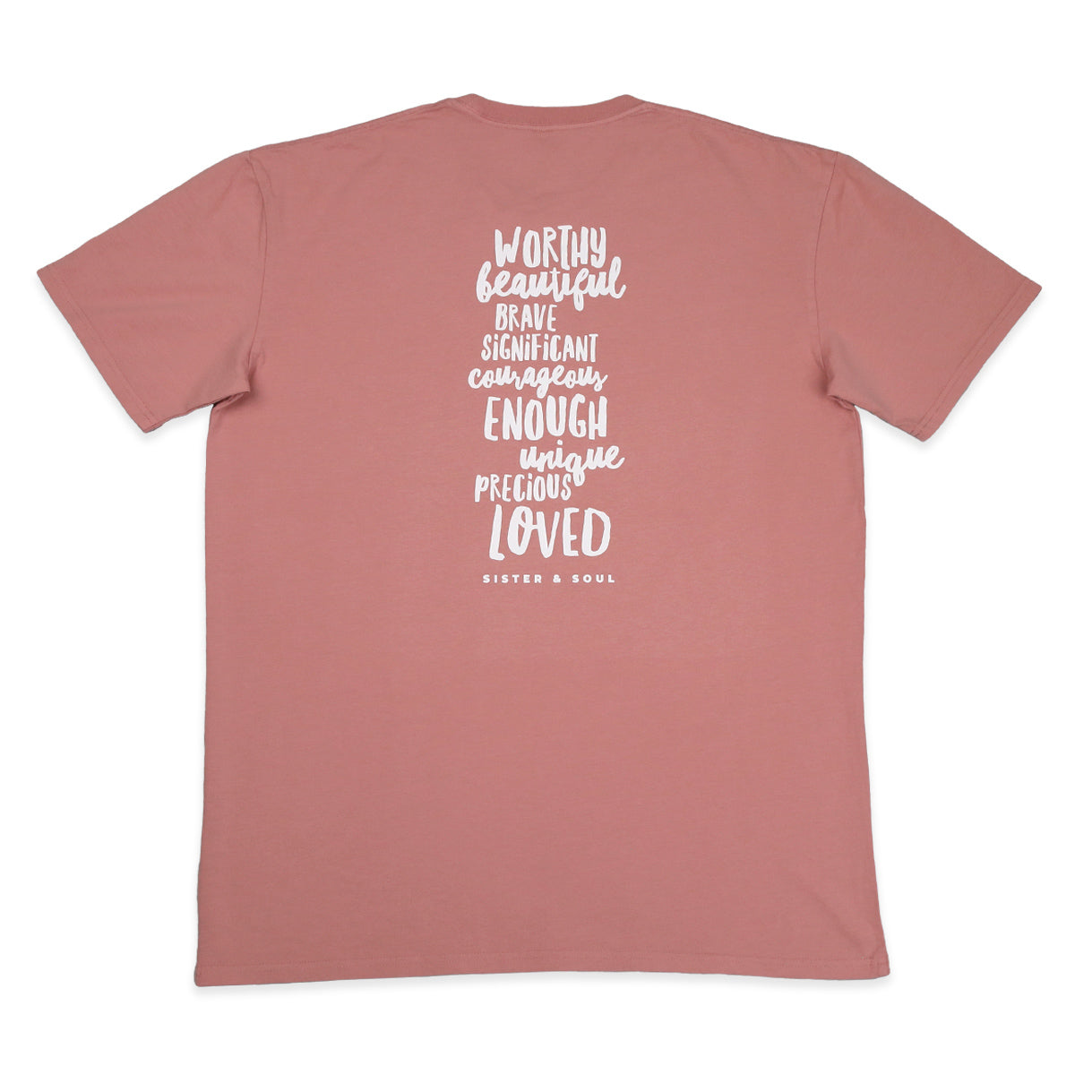 WORTHY BEAUTIFUL BRAVE  - Oversized Fit - Plus Size Long Boxy Tee - Dusty Rose with White Print