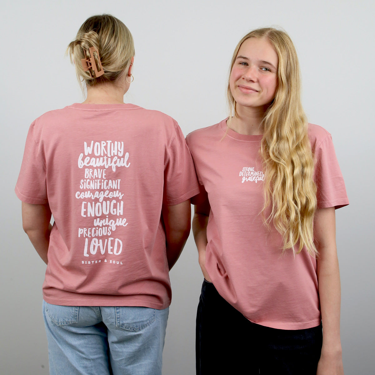 WORTHY BEAUTIFUL BRAVE - Dusty Rose Boxy Tee - White Print