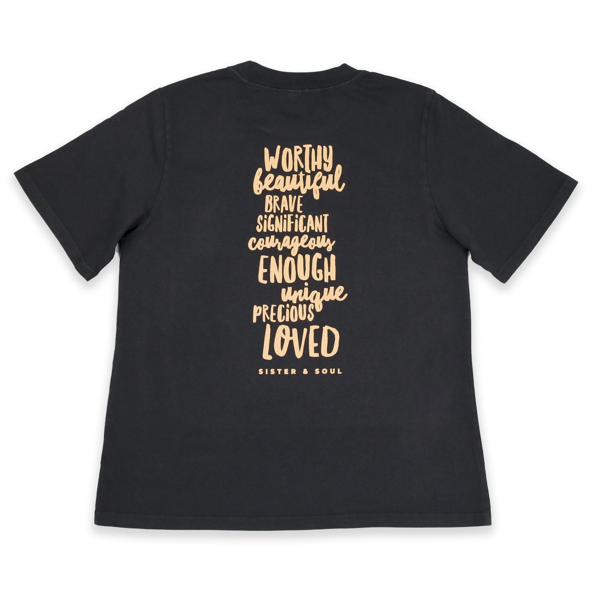WORTHY BEAUTIFUL BRAVE - Washed Black Heavy Tee - Caramel Print