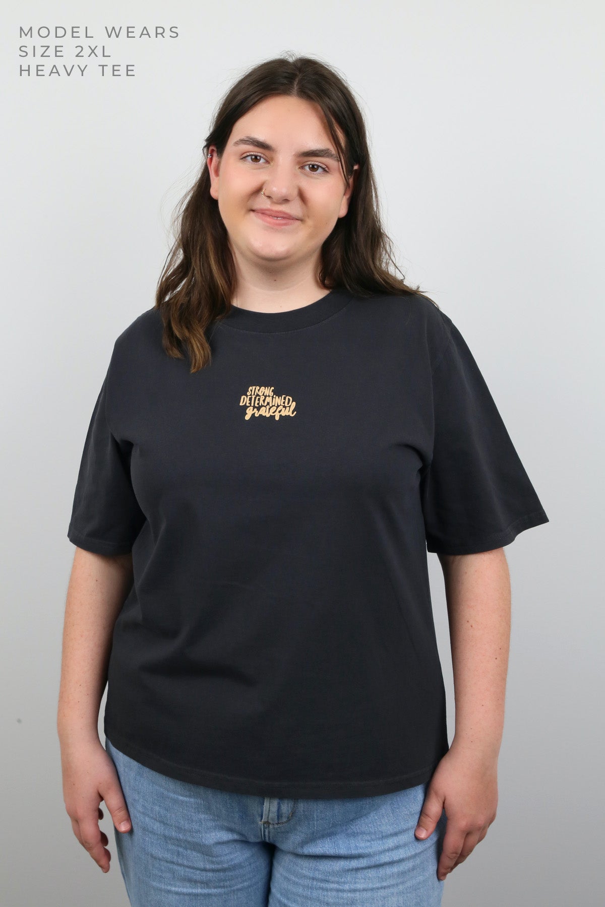 WORTHY BEAUTIFUL BRAVE - Washed Black Heavy Tee - Caramel Print