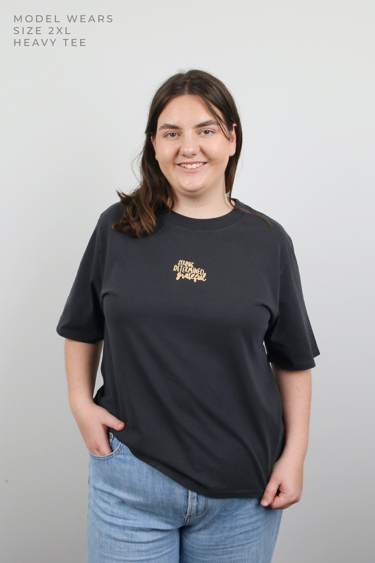 WORTHY BEAUTIFUL BRAVE - Washed Black Heavy Tee - Caramel Print