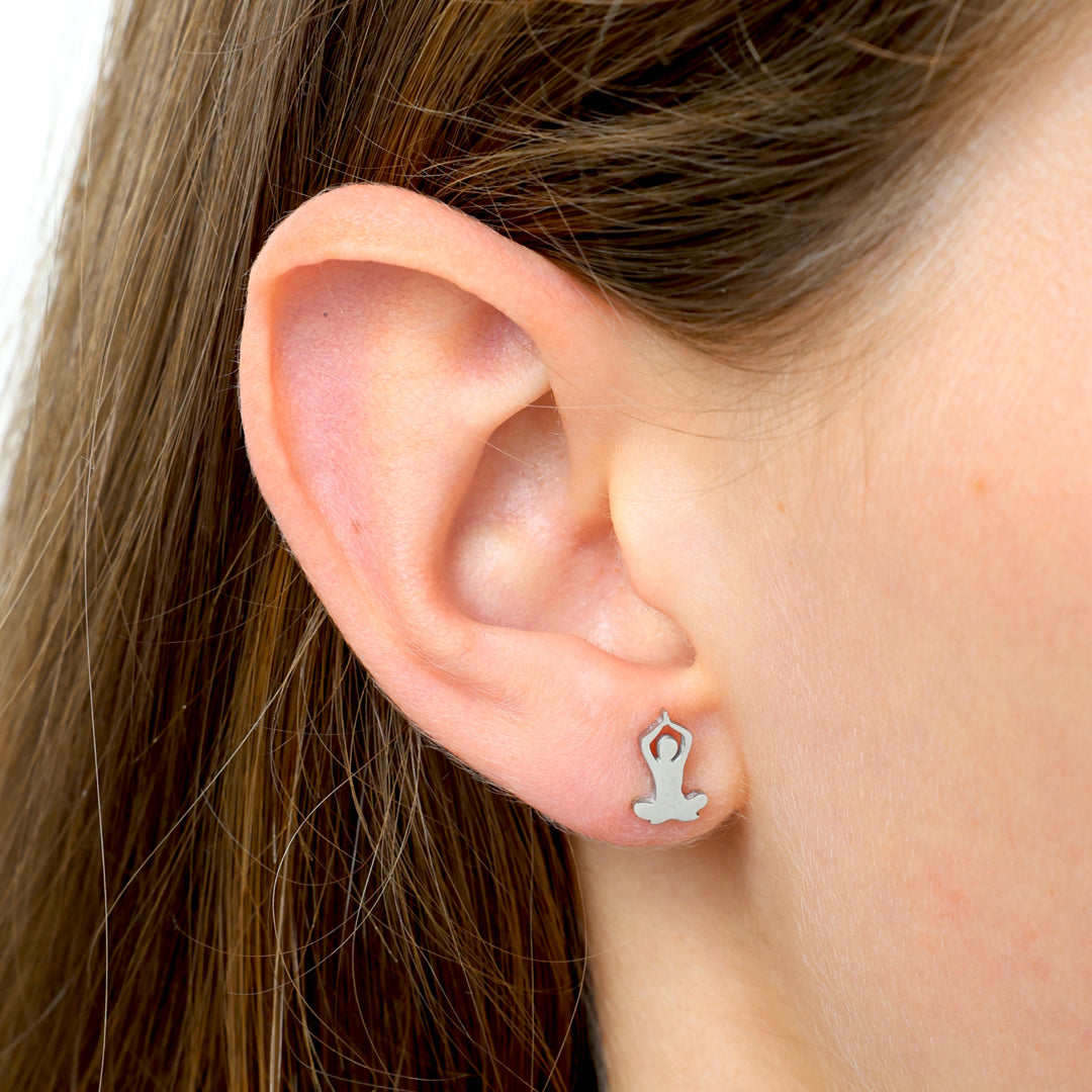 Stainless Steel Earring Studs - Breathe Relax Enjoy - YOGA