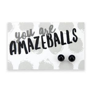 You Are Amazeballs! - Shiny Black Onyx Stone 8mm Ball Earrings (8708)