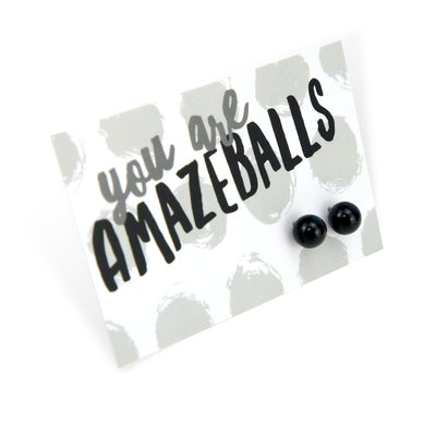 You Are Amazeballs! - Shiny Black Onyx Stone 8mm Ball Earrings (8708)