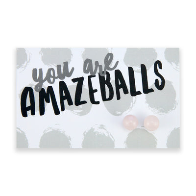 You Are Amazeballs! - Pale Rose Quartz Stone 8mm Ball Earrings (8701)