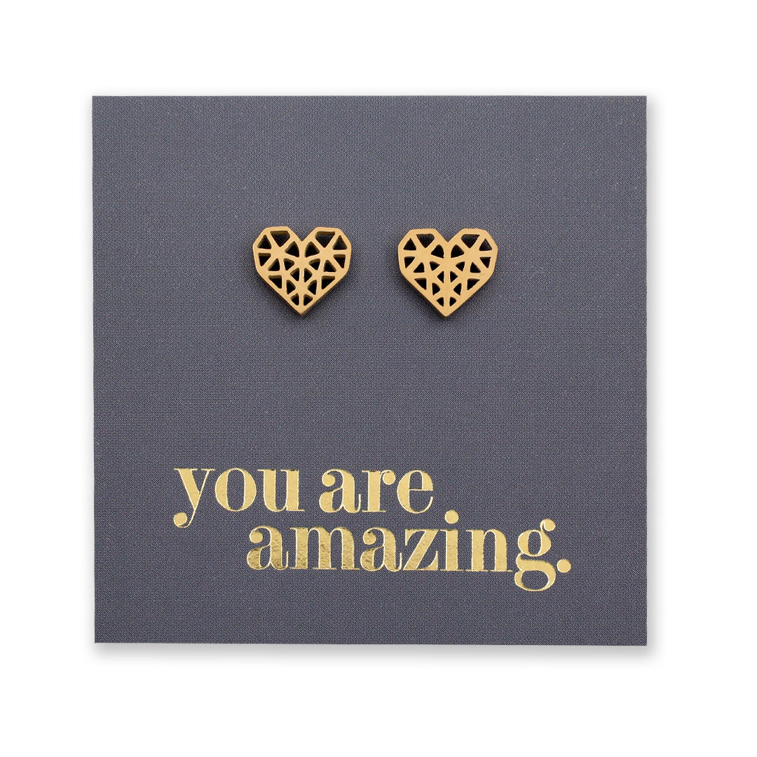 Stainless Steel Earring Studs - You Are Amazing - Big Geo Hearts
