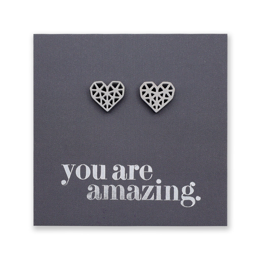 Stainless Steel Earring Studs - You Are Amazing - Big Geo Hearts