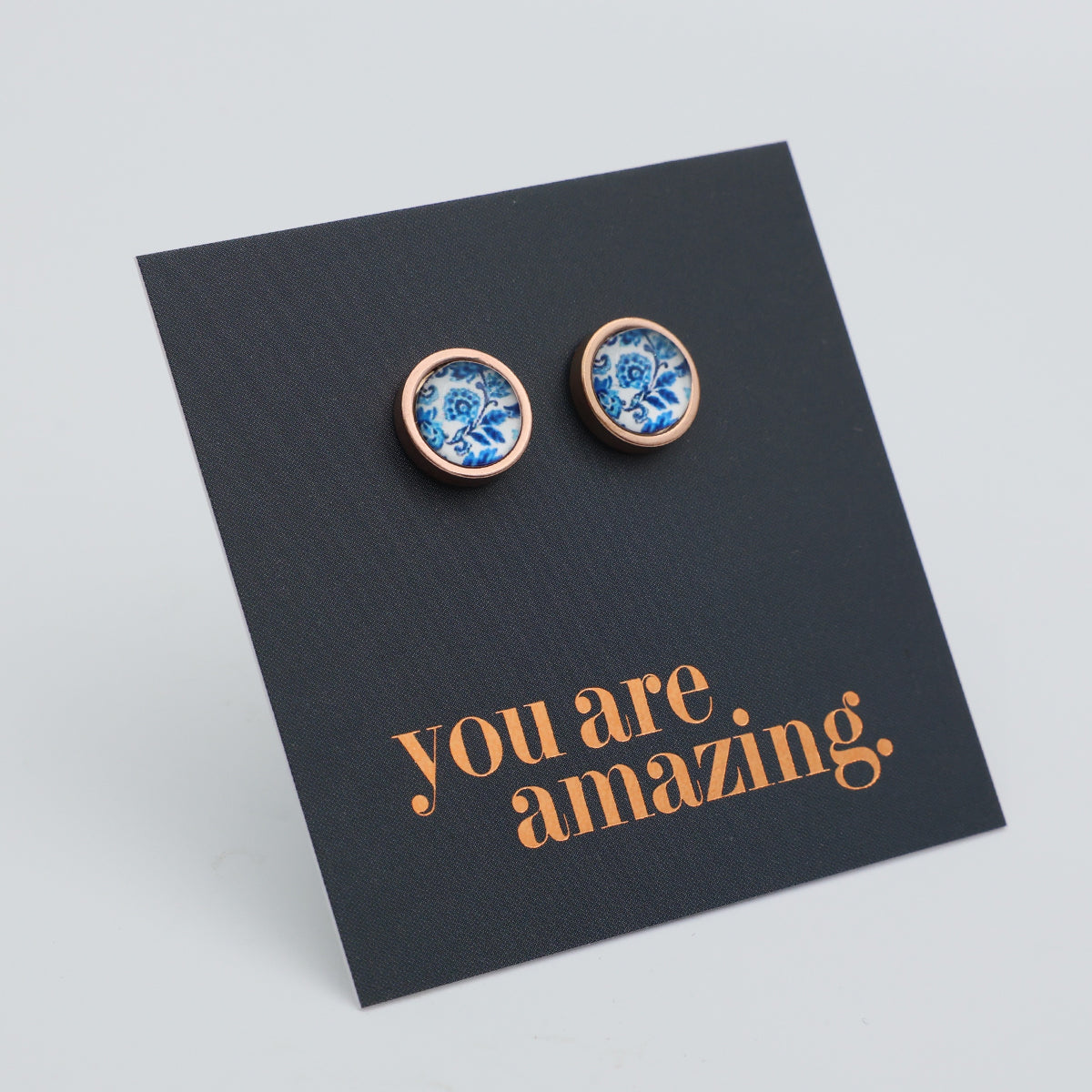 You Are Amazing - Rose Gold Stainless Steel 8mm Circle Studs - BLUEY (12554)