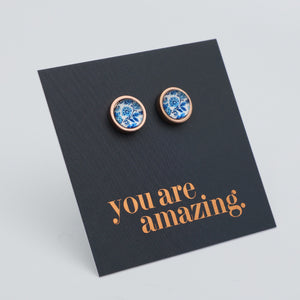You Are Amazing - Rose Gold Stainless Steel 8mm Circle Studs - BLUEY (12554)
