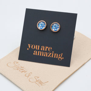 You Are Amazing - Rose Gold Stainless Steel 8mm Circle Studs - BLUEY (12554)