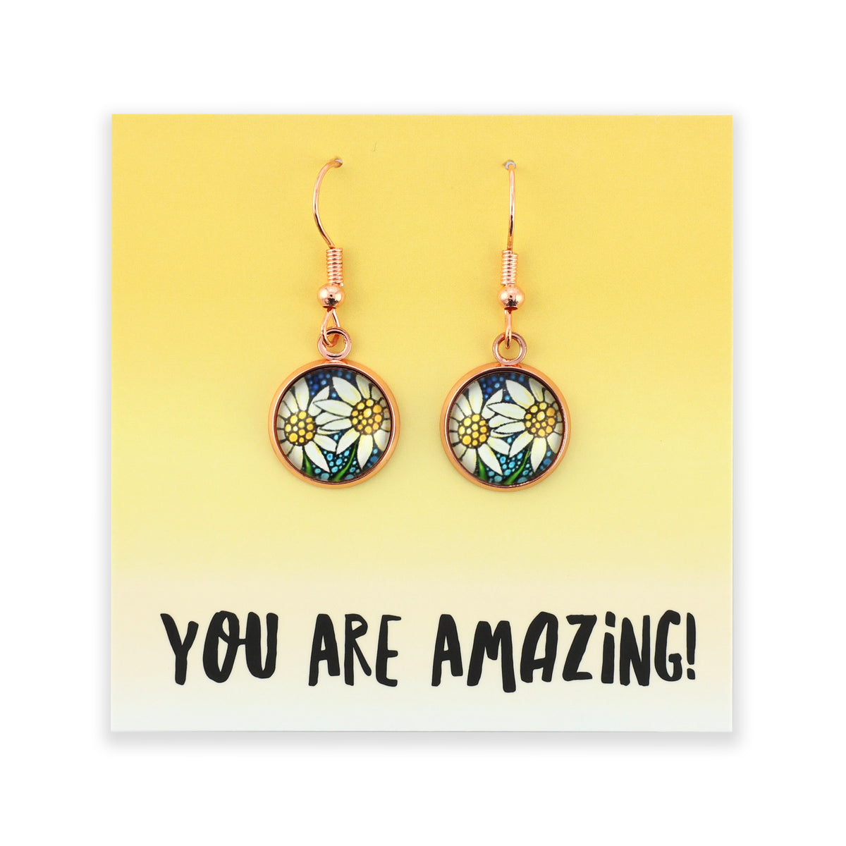 You Are Amazing - Rose Gold Dangle Earrings - Happy Blooms (10455)