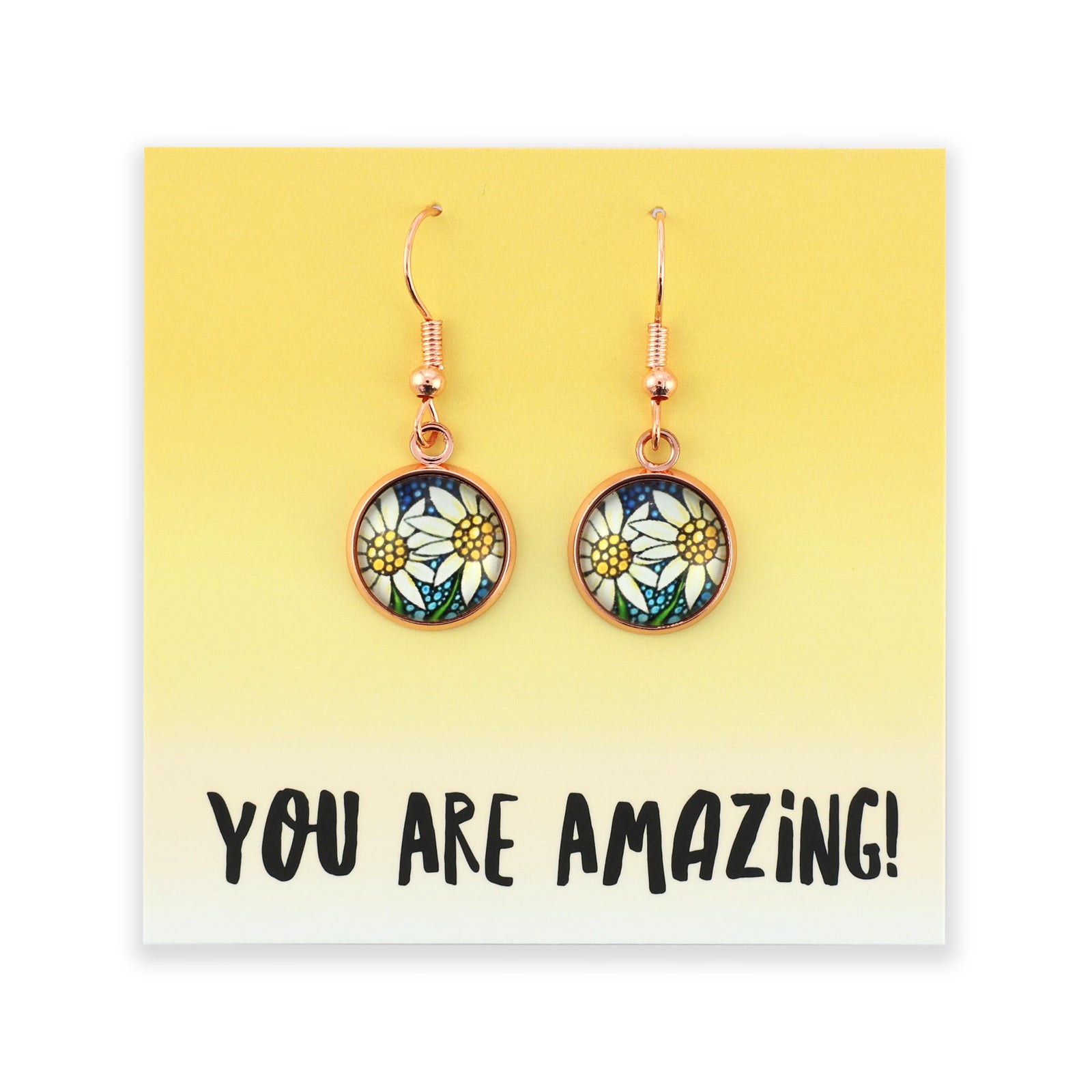 You Are Amazing - Rose Gold Dangle Earrings - Happy Blooms (10455)
