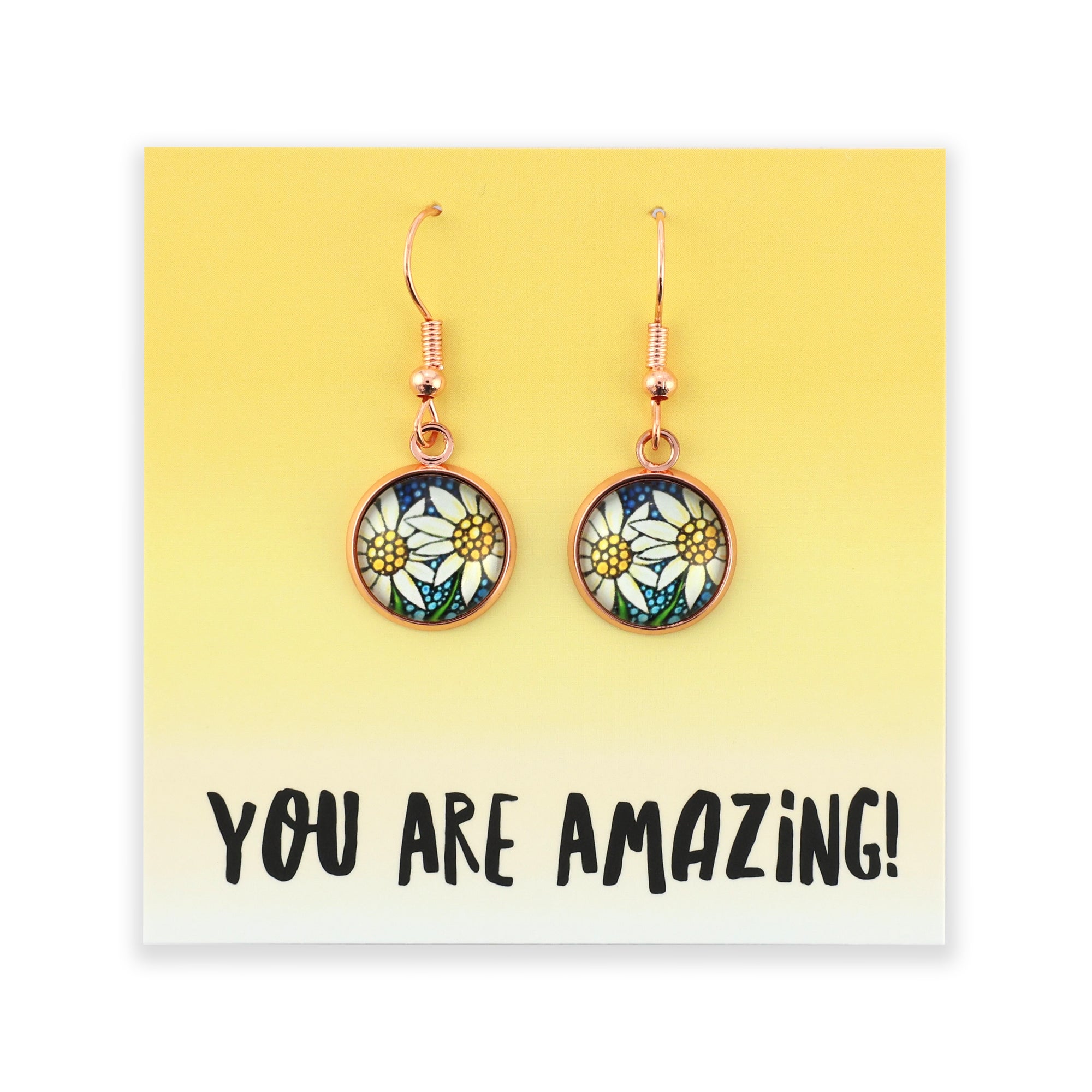 You Are Amazing - Rose Gold Dangle Earrings - Happy Blooms (10455)