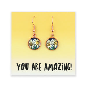 You Are Amazing - Rose Gold Dangle Earrings - Happy Blooms (10455)