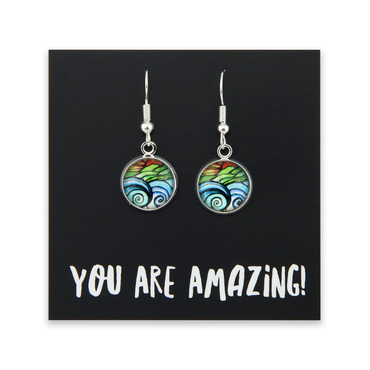 Heart & Soul Collection - You Are Amazing - Silver Dangle Earrings - Ocean and Earth (12245)
