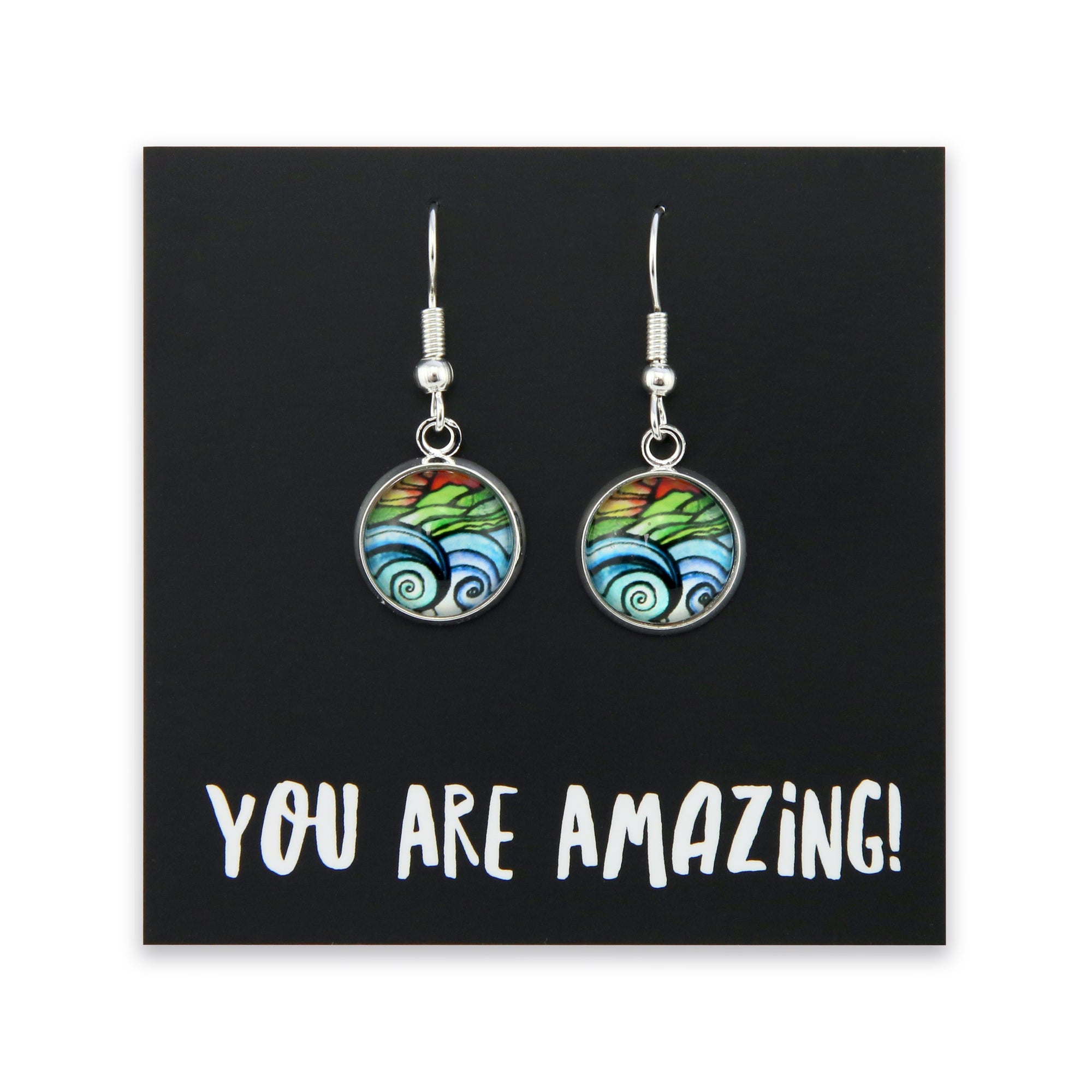 Heart & Soul Collection - You Are Amazing - Vintage Silver Dangle Earrings - Ocean and Earth (12245)