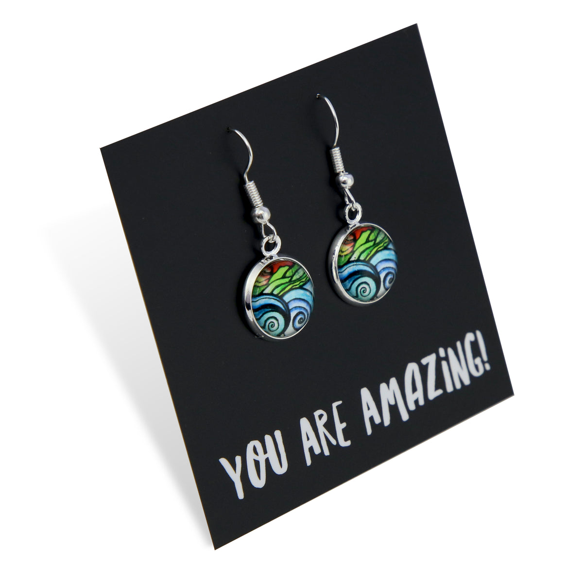 Heart & Soul Collection - You Are Amazing - Silver Dangle Earrings - Ocean and Earth (12245)