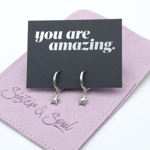 HUGGIES - You Are Amazing - Sterling Silver Hoop with Star Light Charm (10663)