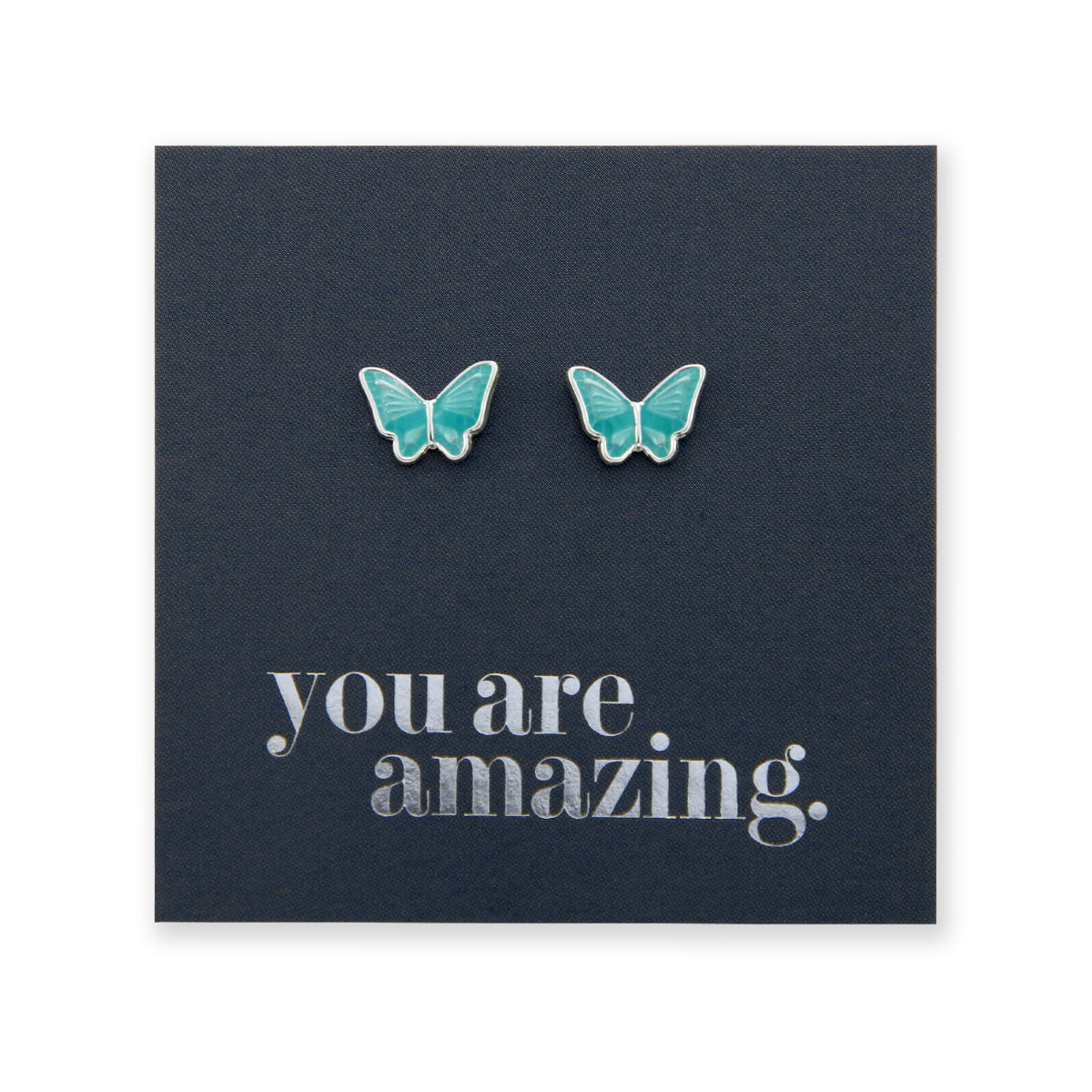 TEAL COLLECTION - YOU ARE AMAZING - Sterling Silver - Minty Teal Enamel Butterfly (2415-R)