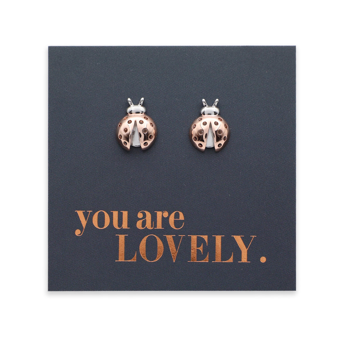 Bold Beetle - Sterling Silver Studs With Rose Gold - You Are Lovely (12863)