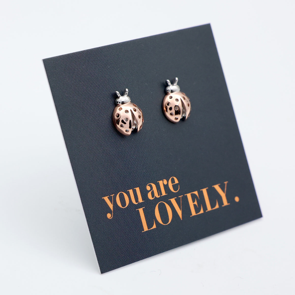 Bold Beetle - Sterling Silver Studs With Rose Gold - You Are Lovely (12863)