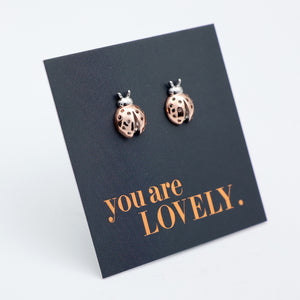 Bold Beetle - Sterling Silver Studs With Rose Gold - You Are Lovely (12863)