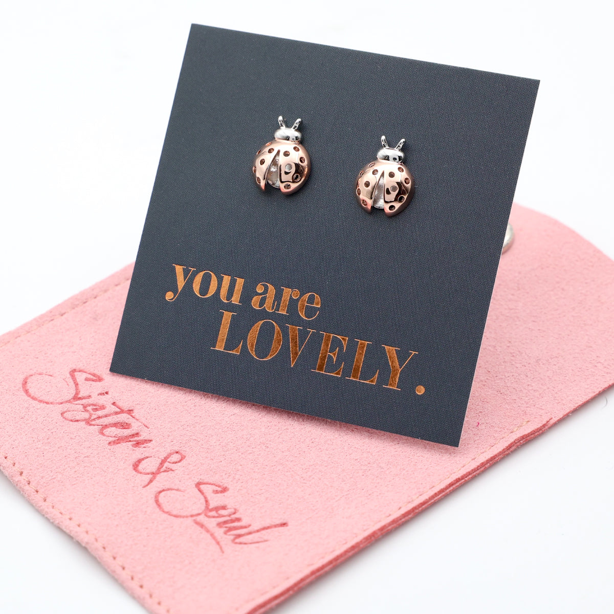 Bold Beetle - Sterling Silver Studs With Rose Gold - You Are Lovely (12863)