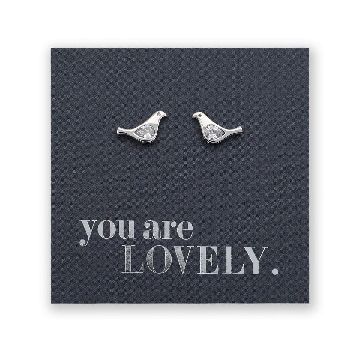 Little Birds - Sterling Silver Studs + Clear CZ - You Are Lovely (2301-R)