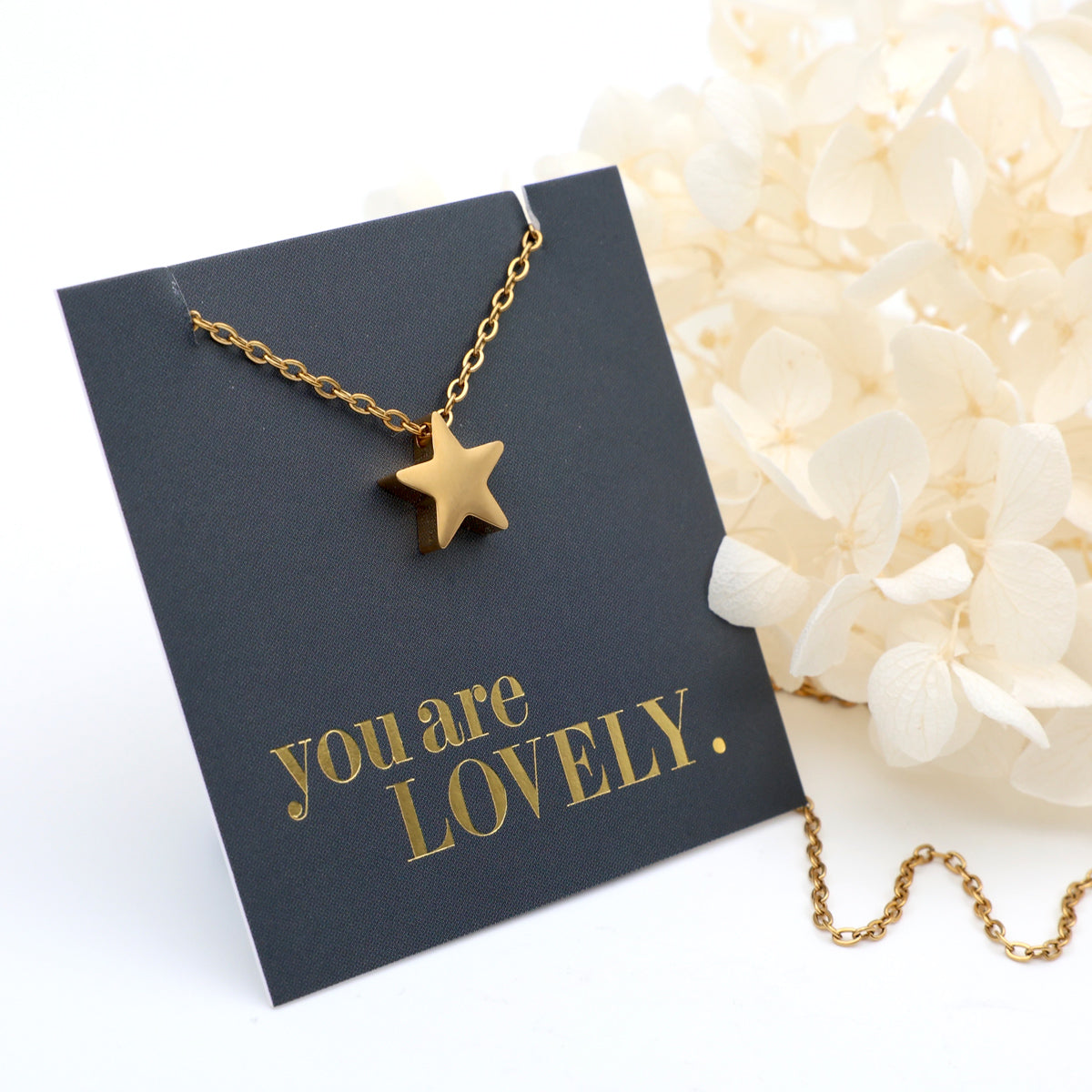You are lovely - Star - Stainless Steel Gold Necklace (12044)