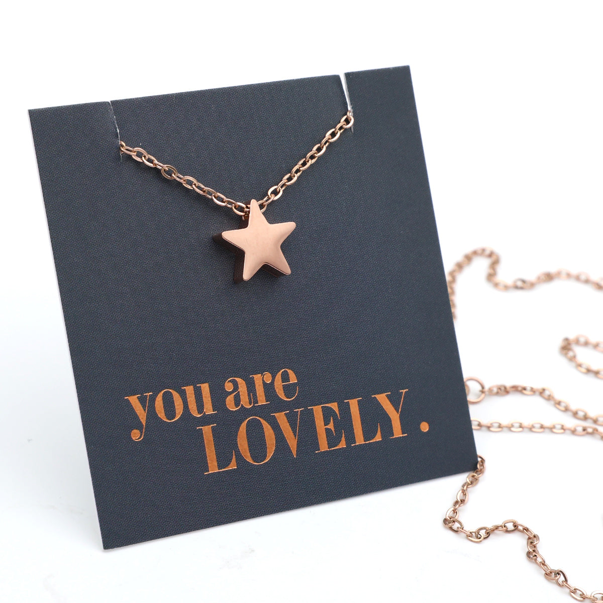 You are lovely - Star - Stainless Steel Rose Gold Necklace (11835)