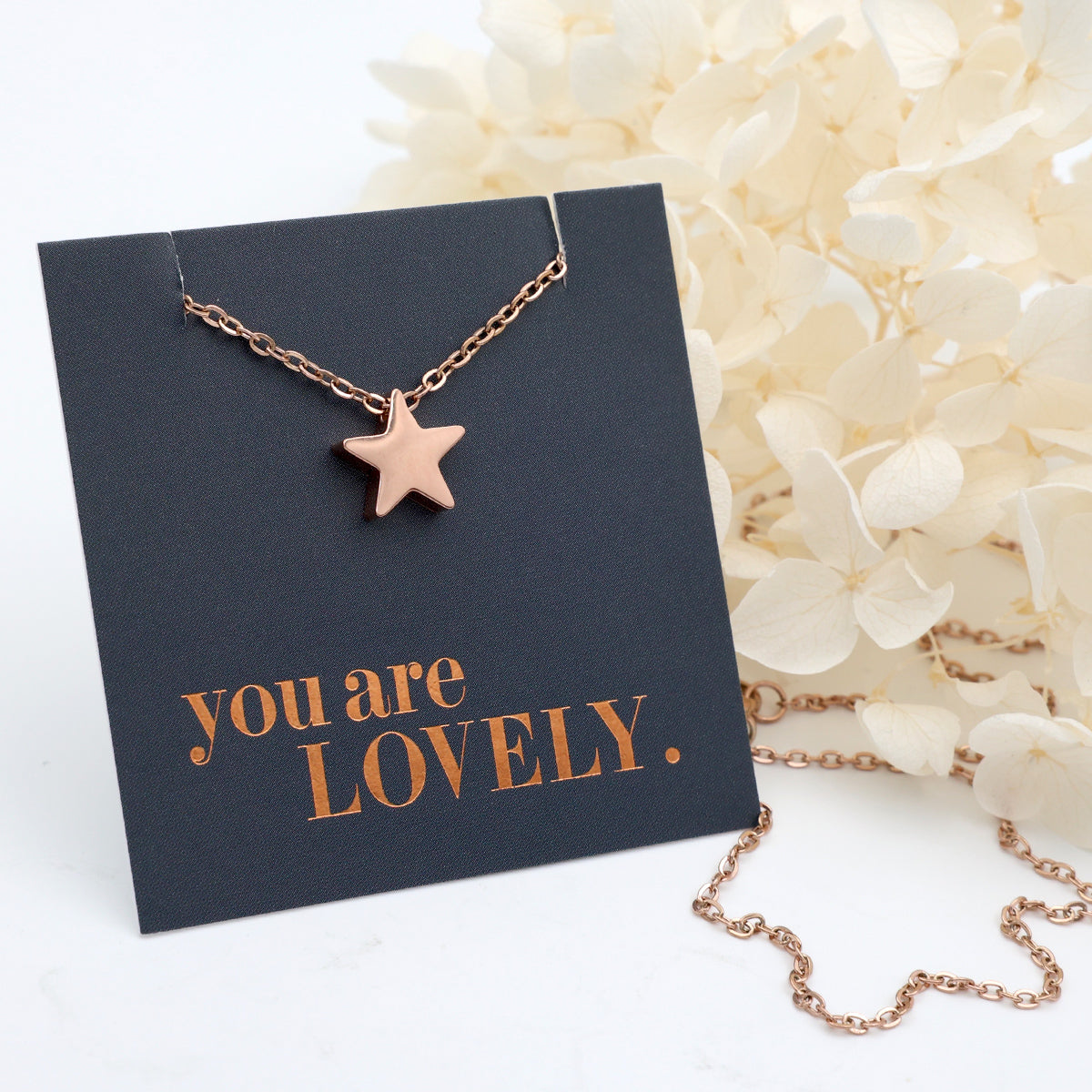 You are lovely - Star - Stainless Steel Rose Gold Necklace (11835)