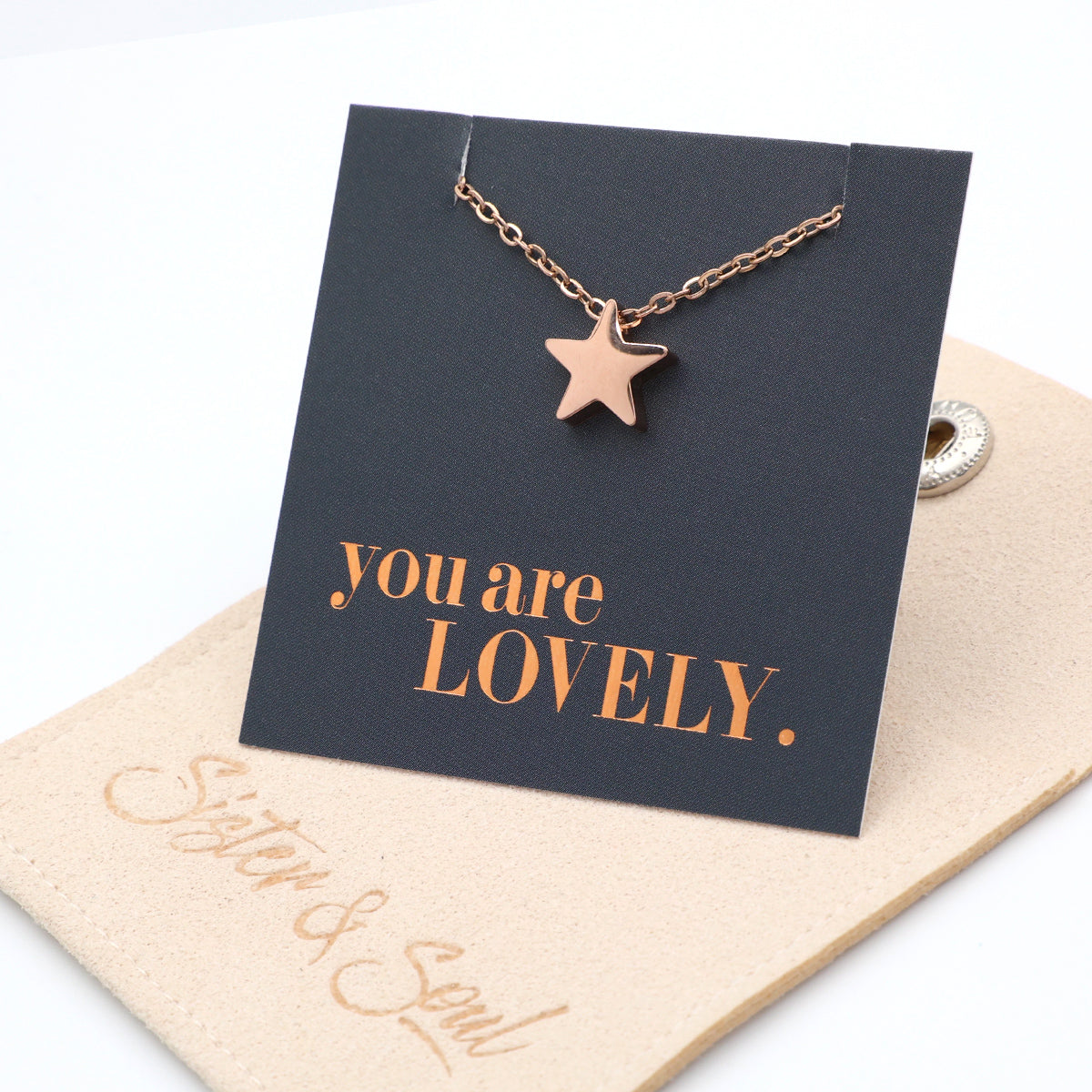 You are lovely - Star - Stainless Steel Rose Gold Necklace (11835)