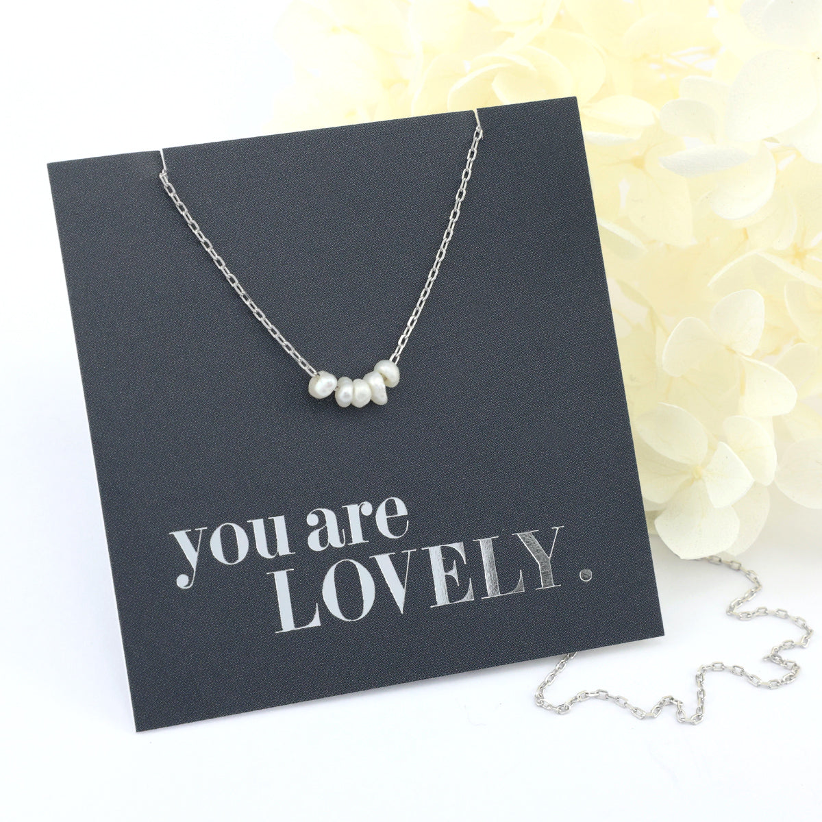 Premium Fine Necklace - 925 Sterling Silver with Tiny Fresh Water Pearls - You Are Lovely (2406-R)