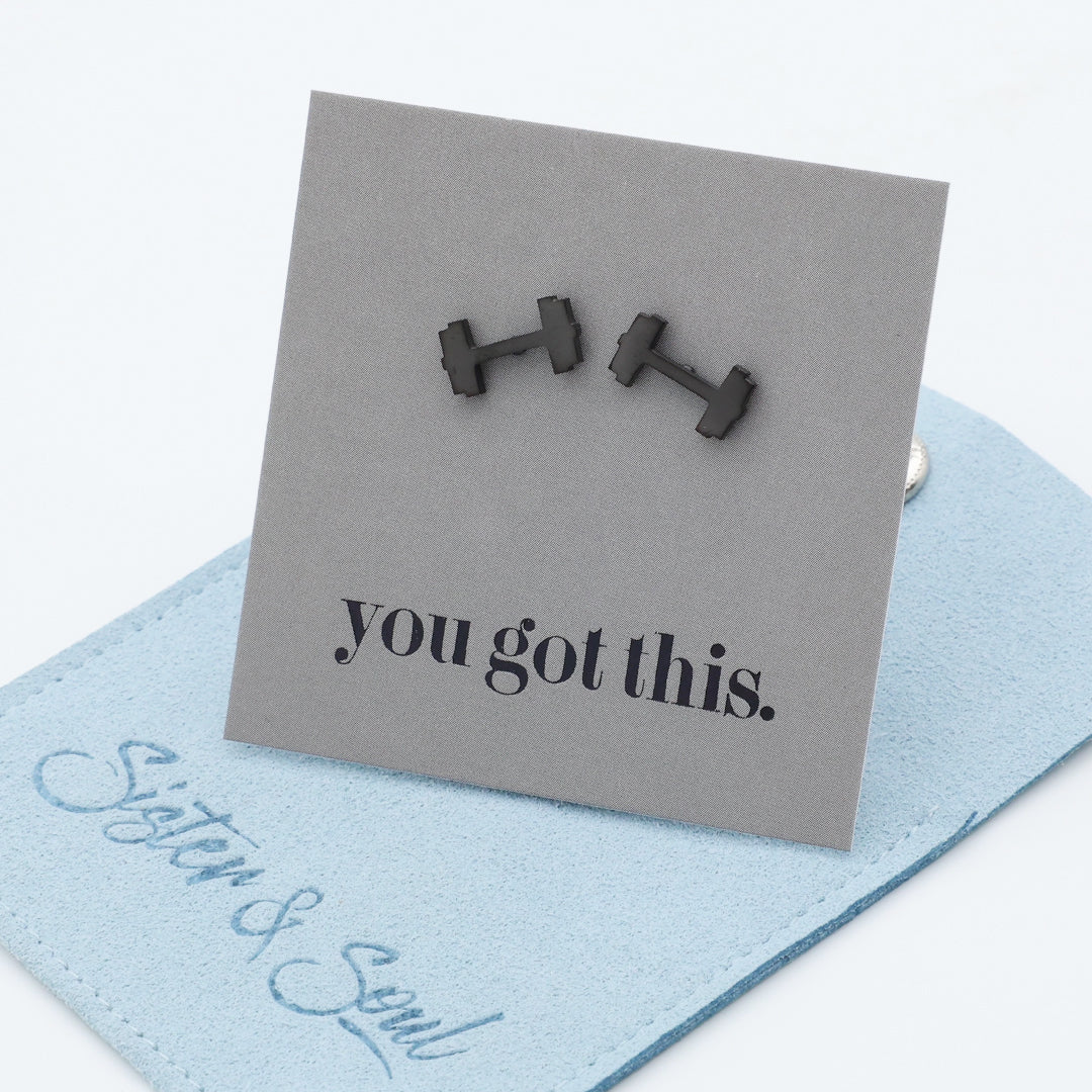 Stainless Steel Earring Studs - You Got This - DUMBBELLS