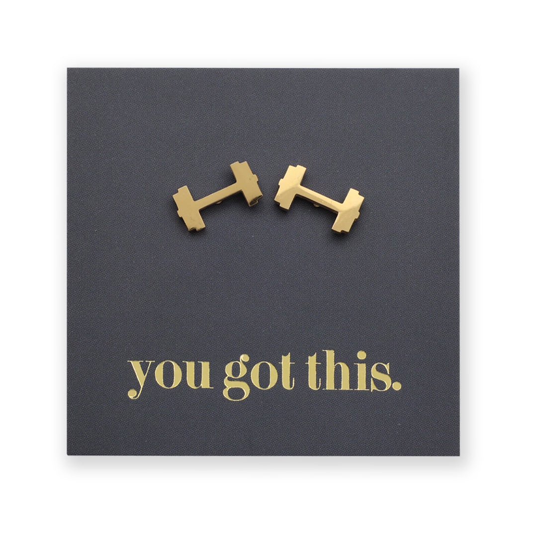 Stainless Steel Earring Studs - You Got This - DUMBBELLS