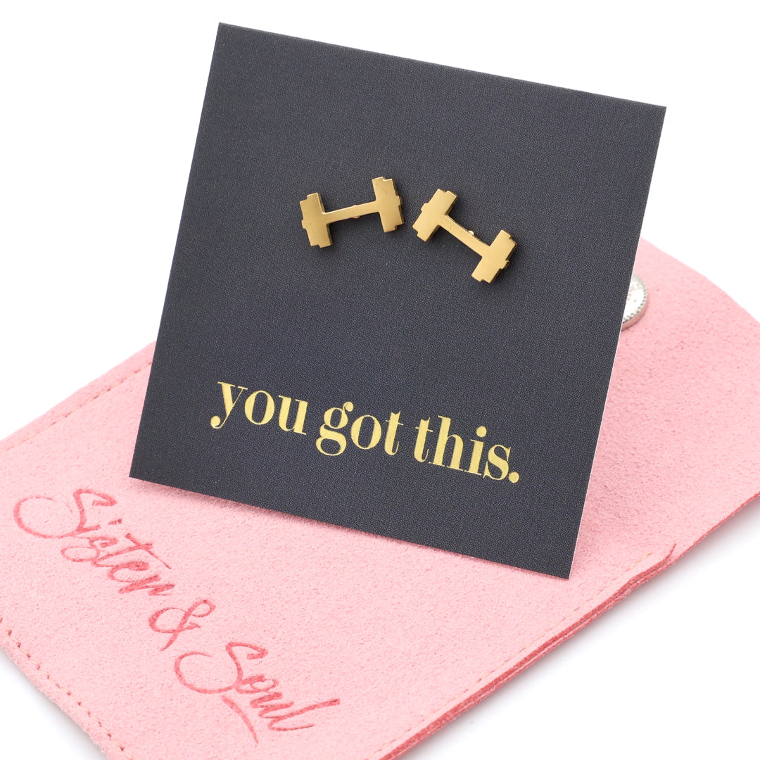 Stainless Steel Earring Studs - You Got This - DUMBBELLS