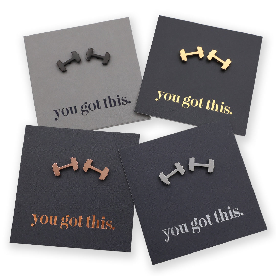 Stainless Steel Earring Studs - You Got This - DUMBBELLS
