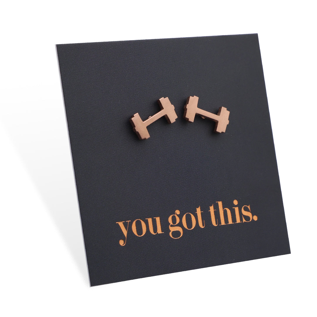Stainless Steel Earring Studs - You Got This - DUMBBELLS