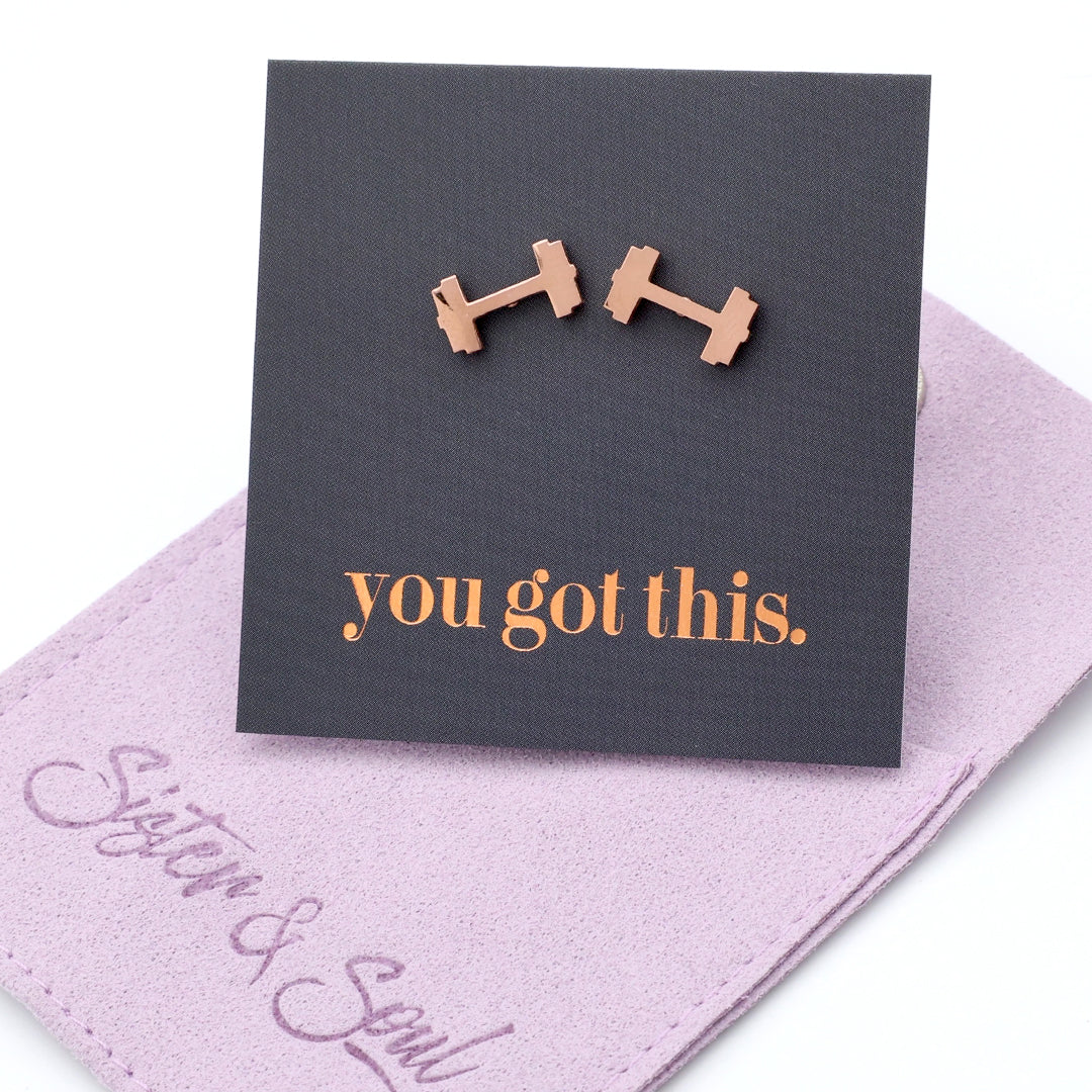 Stainless Steel Earring Studs - You Got This - DUMBBELLS
