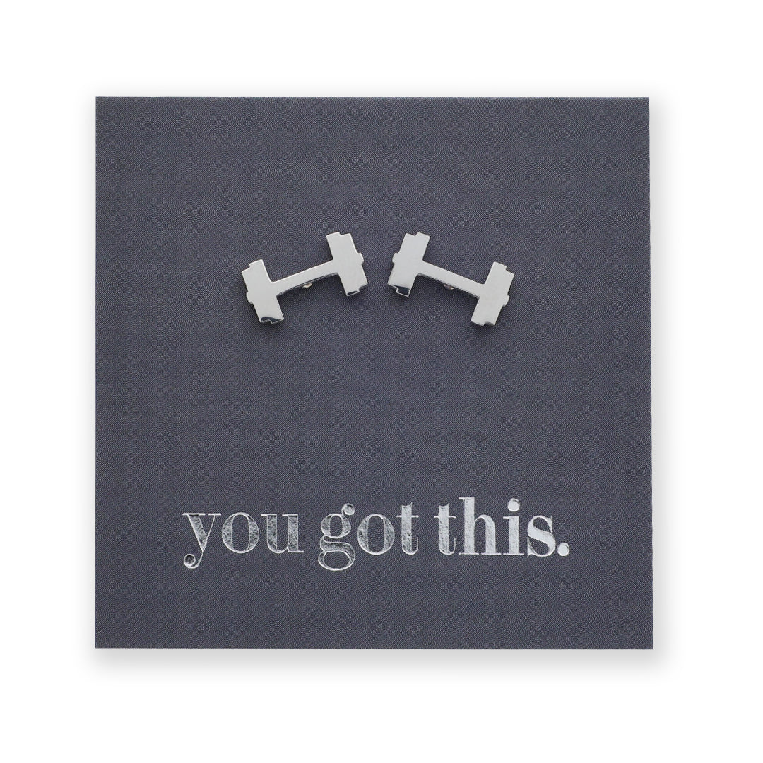 Stainless Steel Earring Studs - You Got This - DUMBBELLS