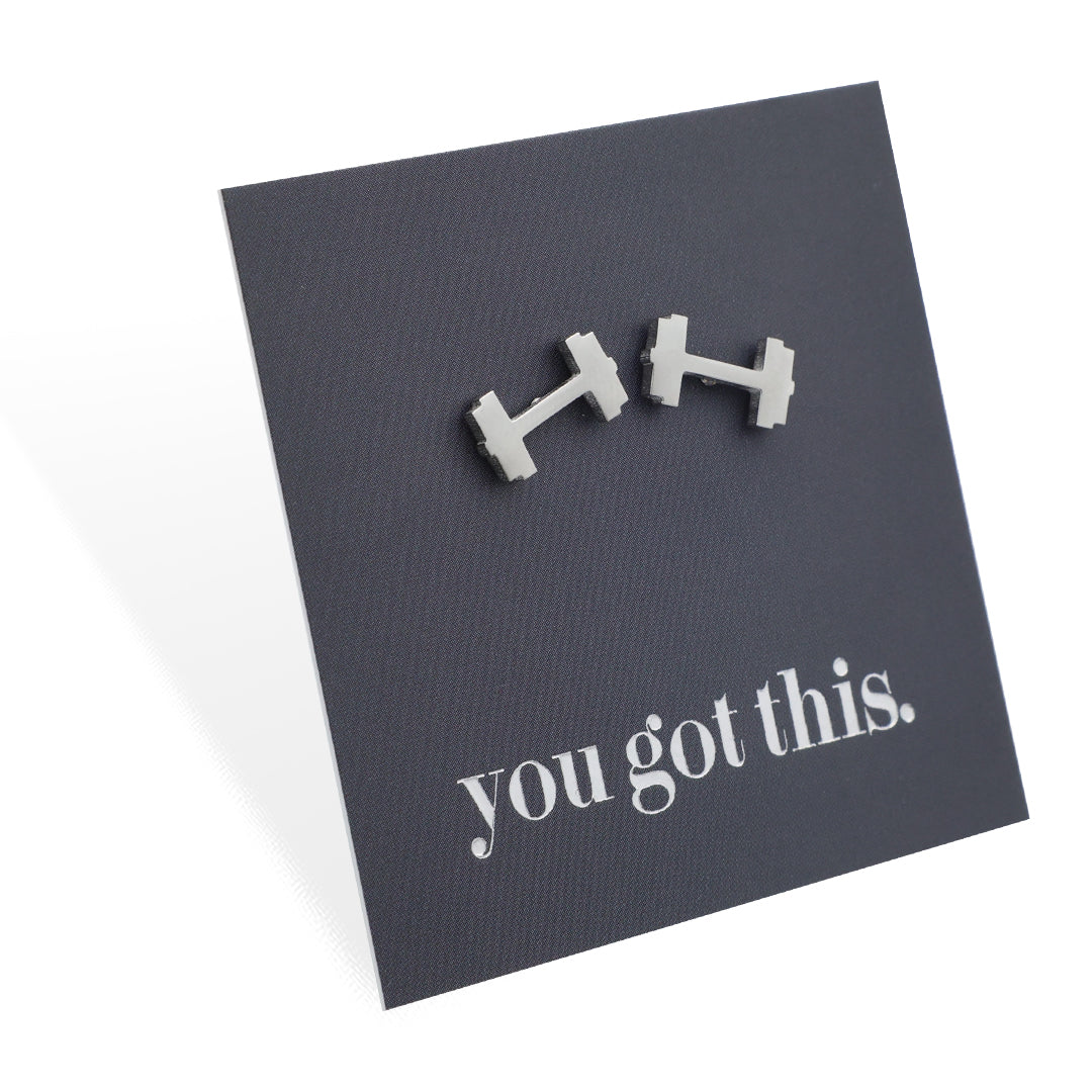 Stainless Steel Earring Studs - You Got This - DUMBBELLS